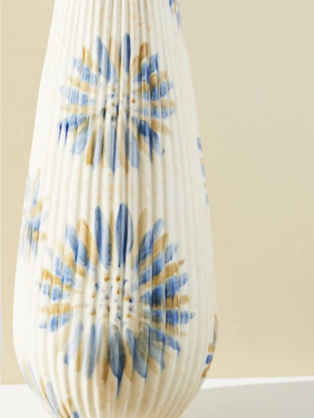 Ribbed Abstract Floral Vase - Hand Painted